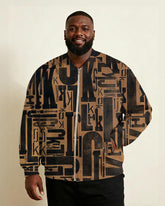 Big & Tall Men's Vintage Alphabet Print Zip Long Sleeve Jacket